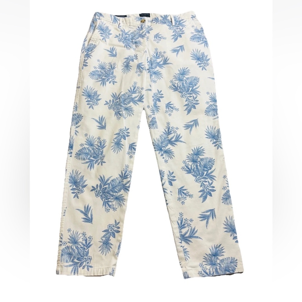 TALBOTS Relaxed Chino Ankle Pant in Ditsy Palm Print Blue White Size 4